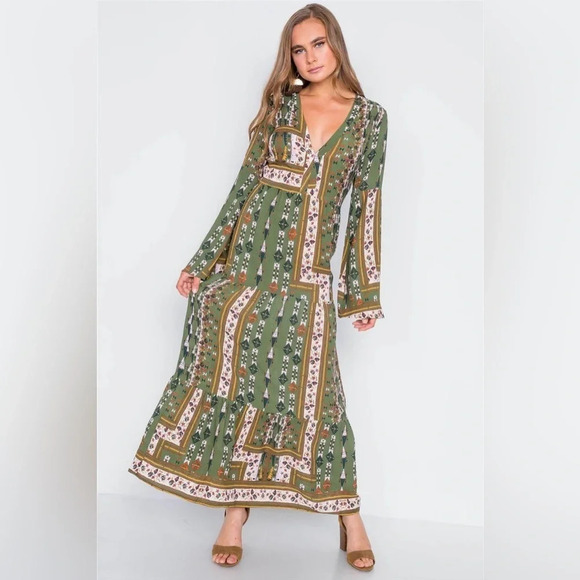 Altar'd State Boho Maxi Dress, Olive tree/multicolored 16328 - Picture 1 of 16